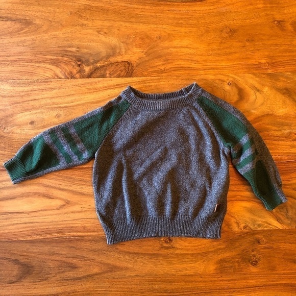 Janie and Jack Grey & Green Pullover Sweater - Picture 1 of 4